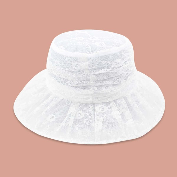 

Contrast Lace Panel Bucket Hat, White