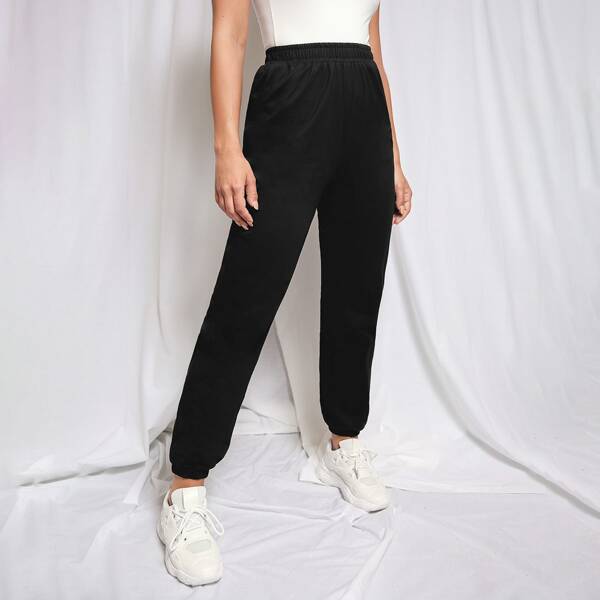 

Elastic Waist Solid Joggers, Black