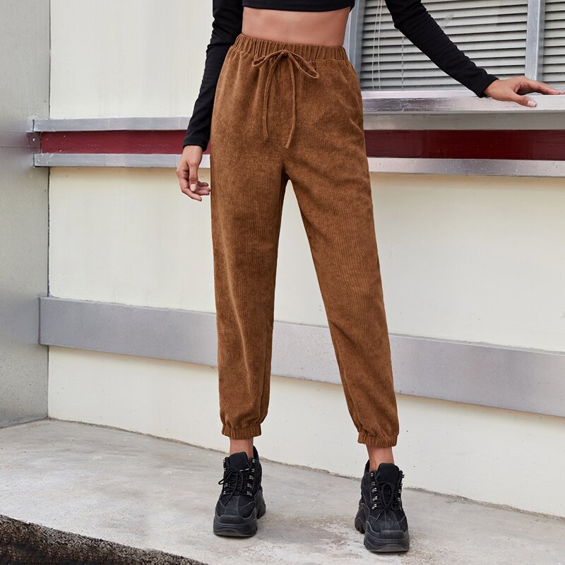 

Tie Front Cord Pants, Brown