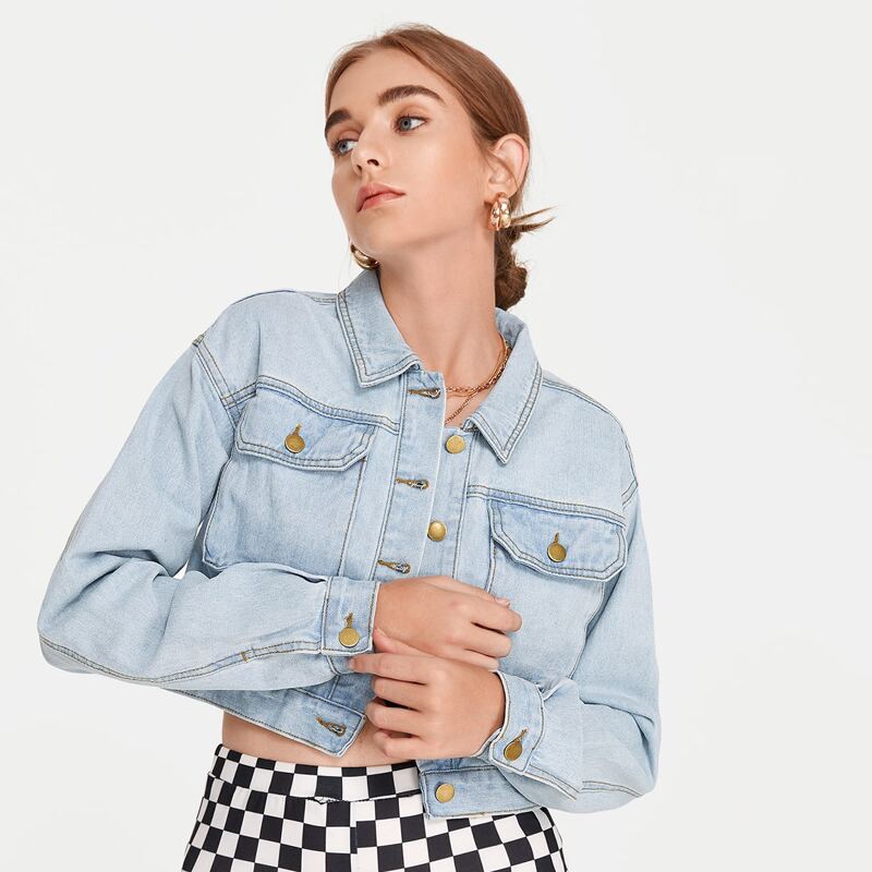 

Drop Shoulder Crop Trucker Denim Jacket, Light wash