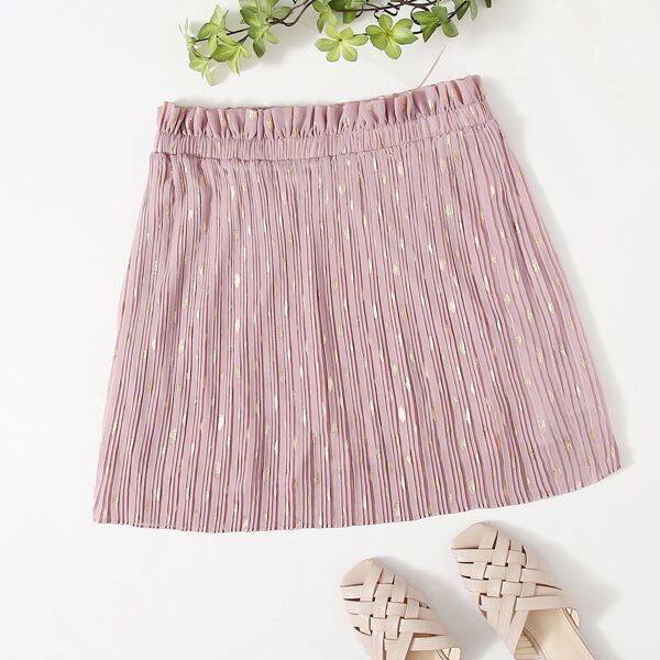 

Plus Paperbag Waist Gold Print Pleated Skirt, Dusty pink