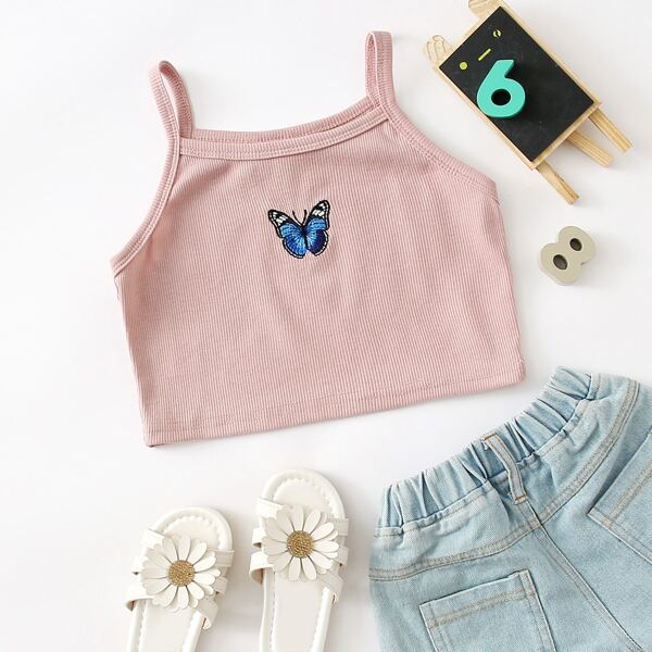 

Girls Butterfly Embroidered Rib-knit Cami Top, Dusty pink