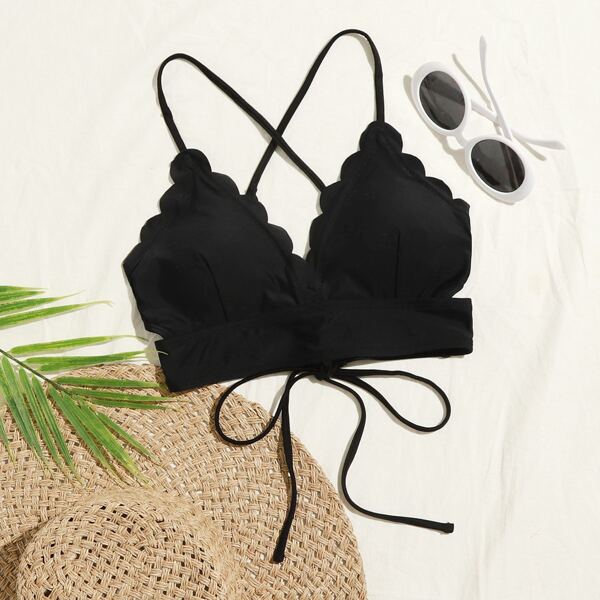 

Scallop Trim Bikini Top, Black