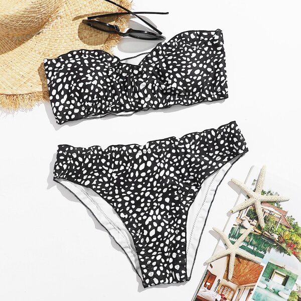 

Dalmatian Bandeau Bikini Swimsuit, Black and white