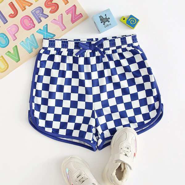 

Girls Checked Dolphin Shorts, Blue and white