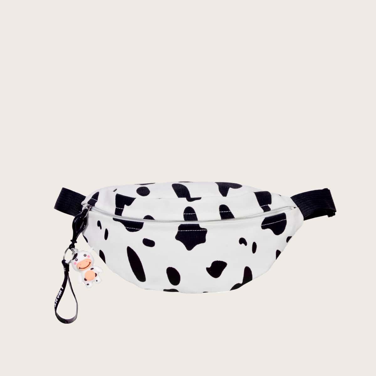 

Cow Print Canvas Fanny Pack, Black and white