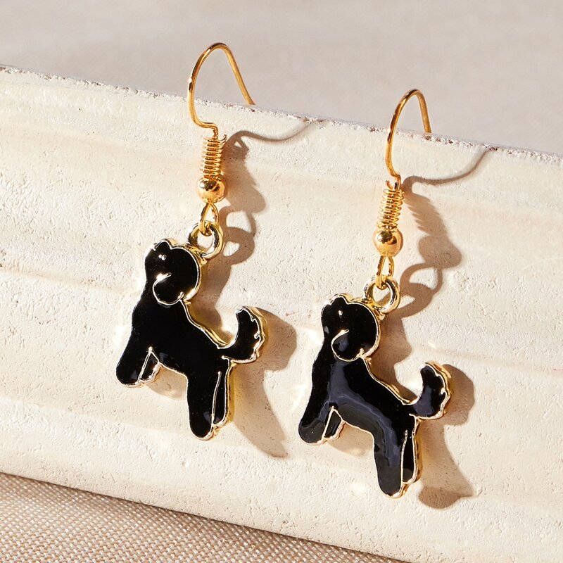 

Cartoon Dog Drop Earrings, Black