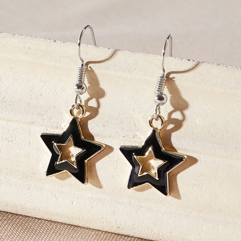 

Star Design Drop Earrings, Black