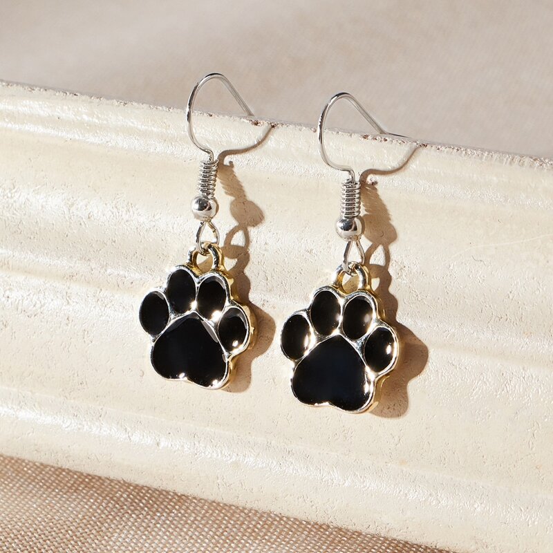 

Paw Shaped Drop Earrings, Black