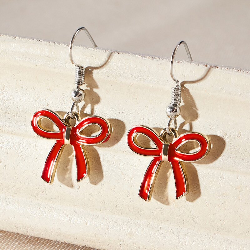 

Bow Design Drop Earrings, Red