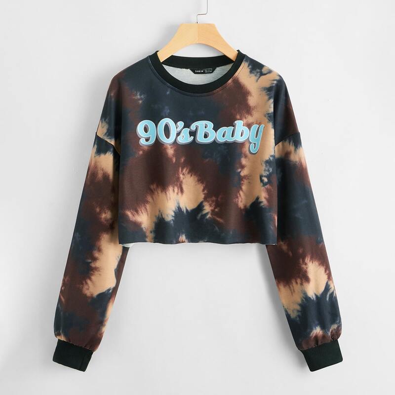 

Drop Shoulder Letter Graphic Tie Dye Pullover, Multicolor