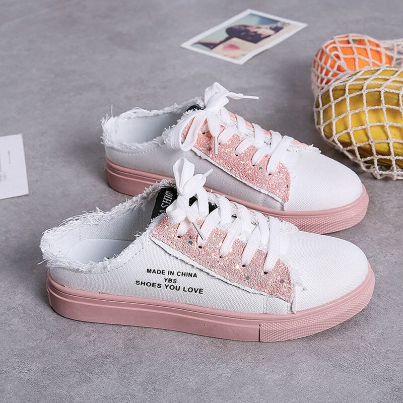 

Raw Edge Lace-up Canvas Sneakers, Pink
