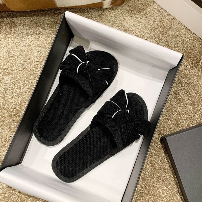 

Bow Decor Open Toe Slippers, Black