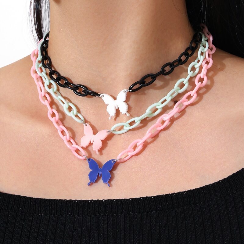 

3pcs Butterfly Chain Necklace, Multicolor