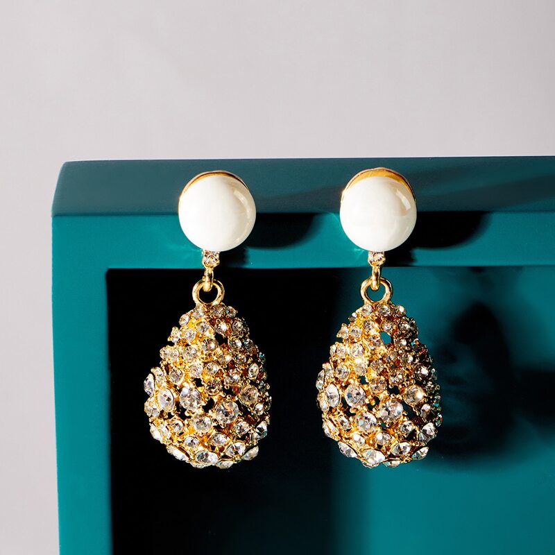 

Rhinestone Water Drop Earrings, Gold