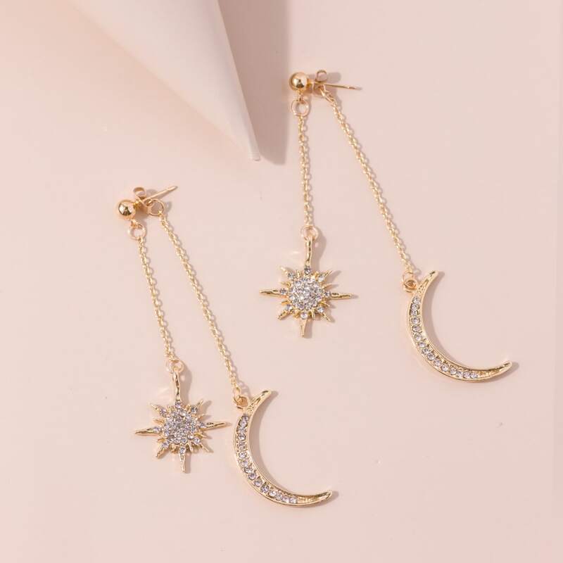 

Star & Moon Chain Drop Earrings, Gold