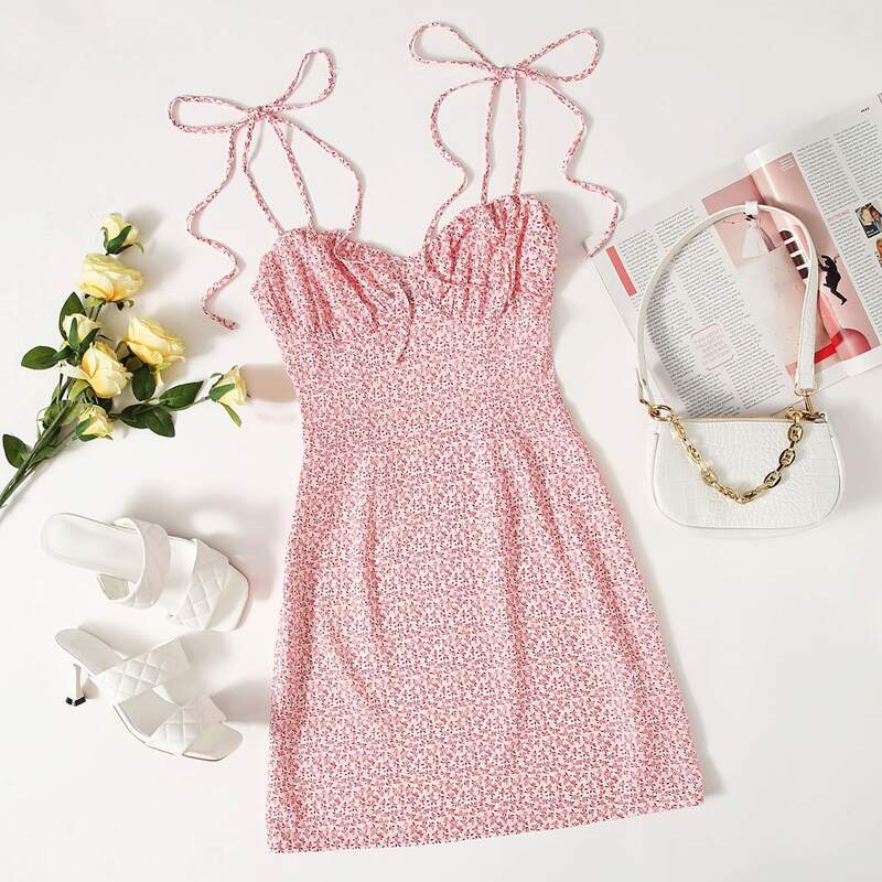 

Ditsy Floral Ruched Bust Cami Dress, Pink