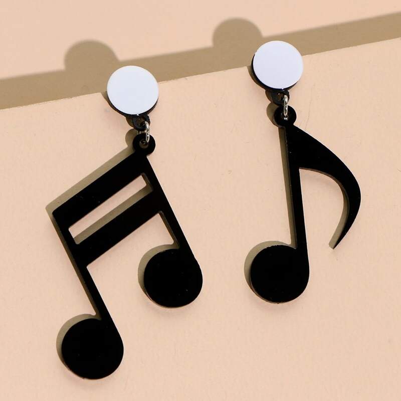 

1pair Note Shaped Drop Earrings, Black