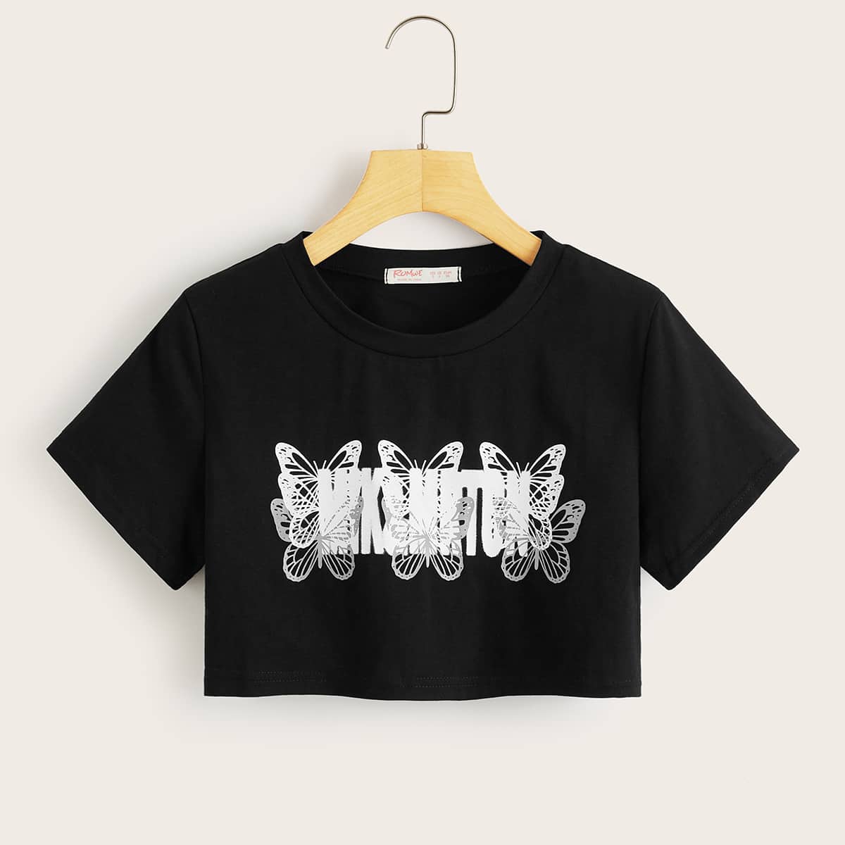 

Butterfly & Letter Boxy Tee, Black