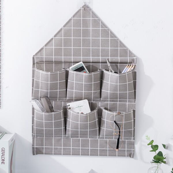 

Plaid Pattern Hanging Storage Bag, Grey