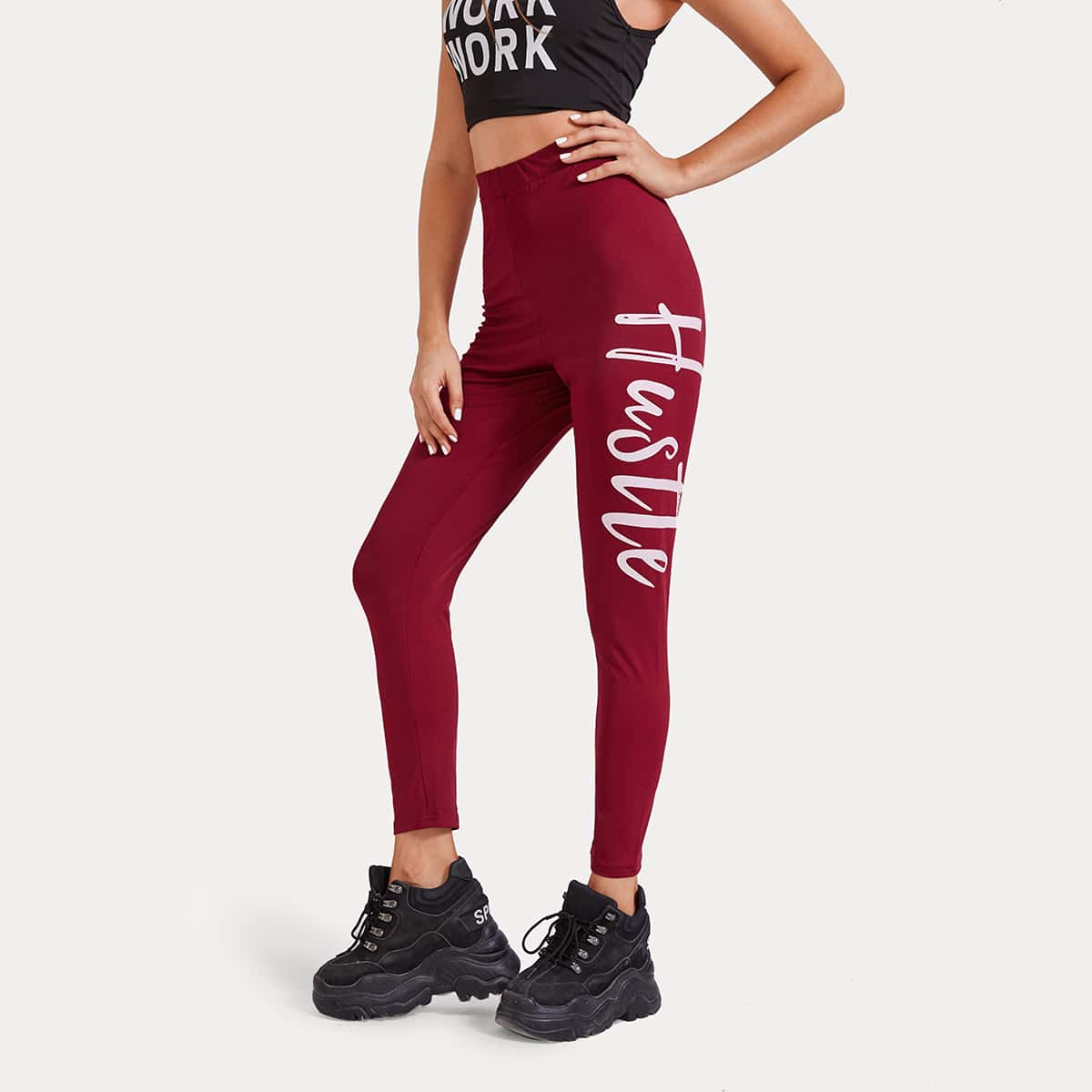 

Letter Graphic Leggings, Burgundy
