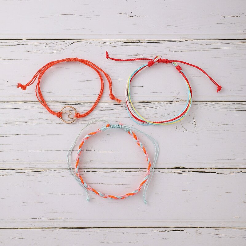 

3pcs Ring Linked String Bracelet, Multicolor