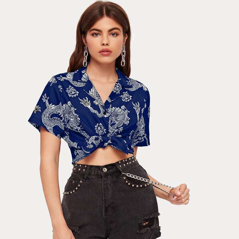 

Dragon Print Shirt, Navy blue