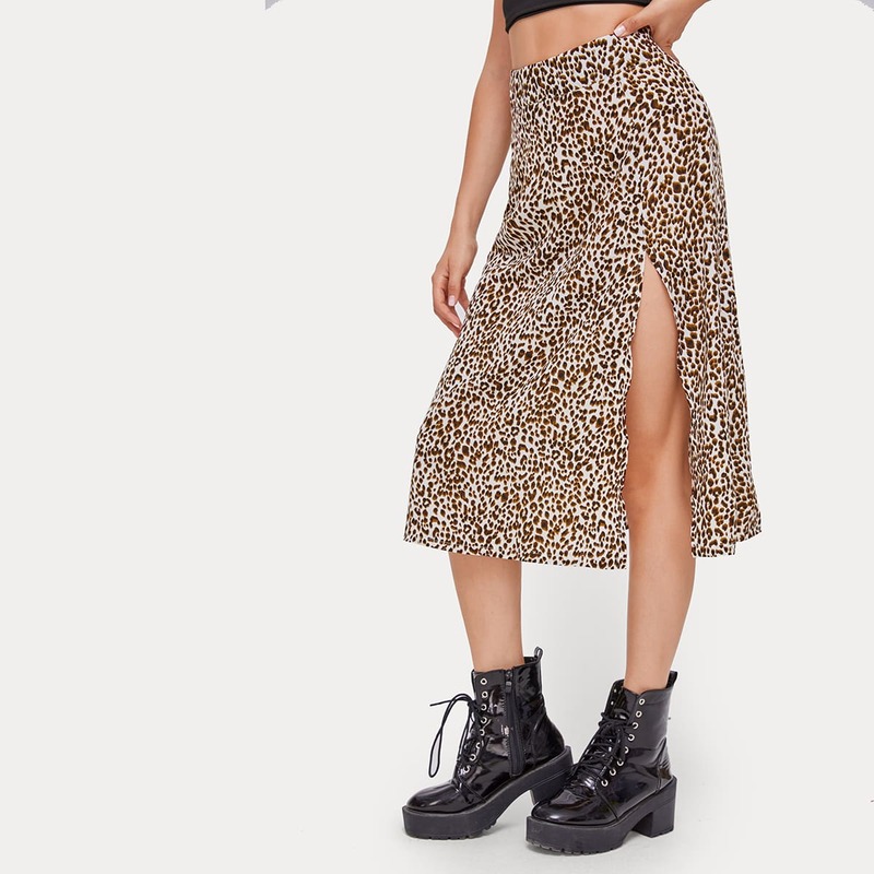 

Leopard Print Split Skirt, Multicolor
