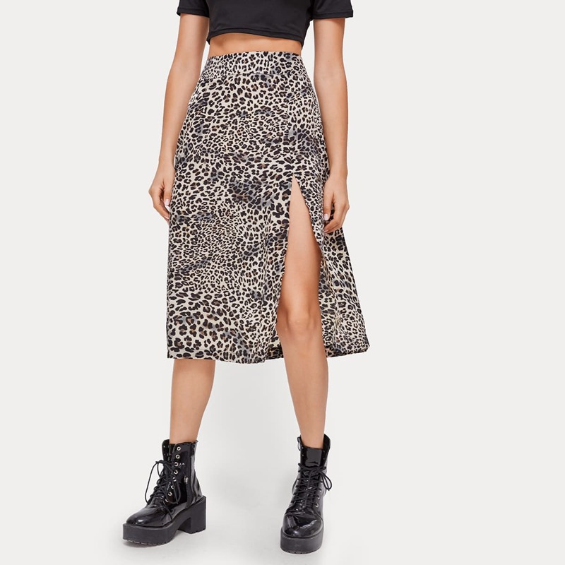 

Leopard Print Split Skirt, Multicolor