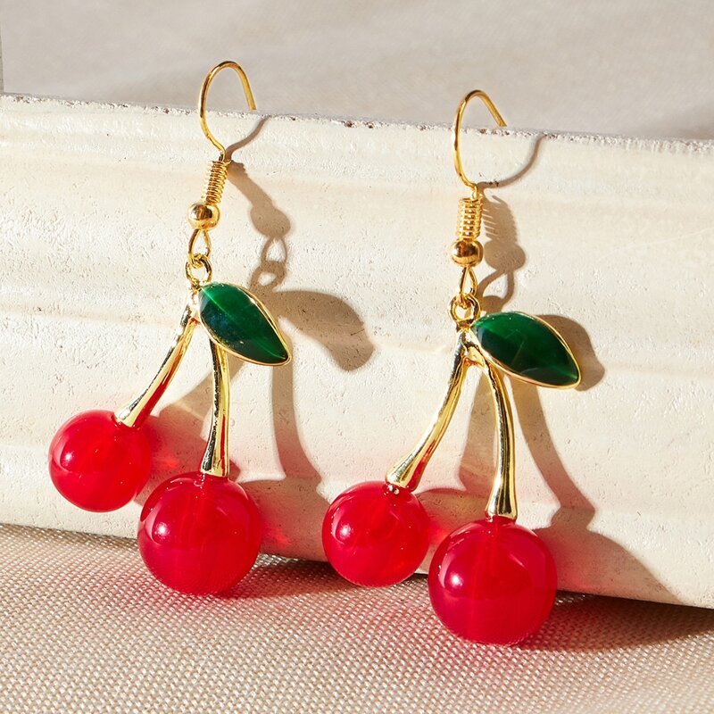 

Cherry Drop Earrings, Red