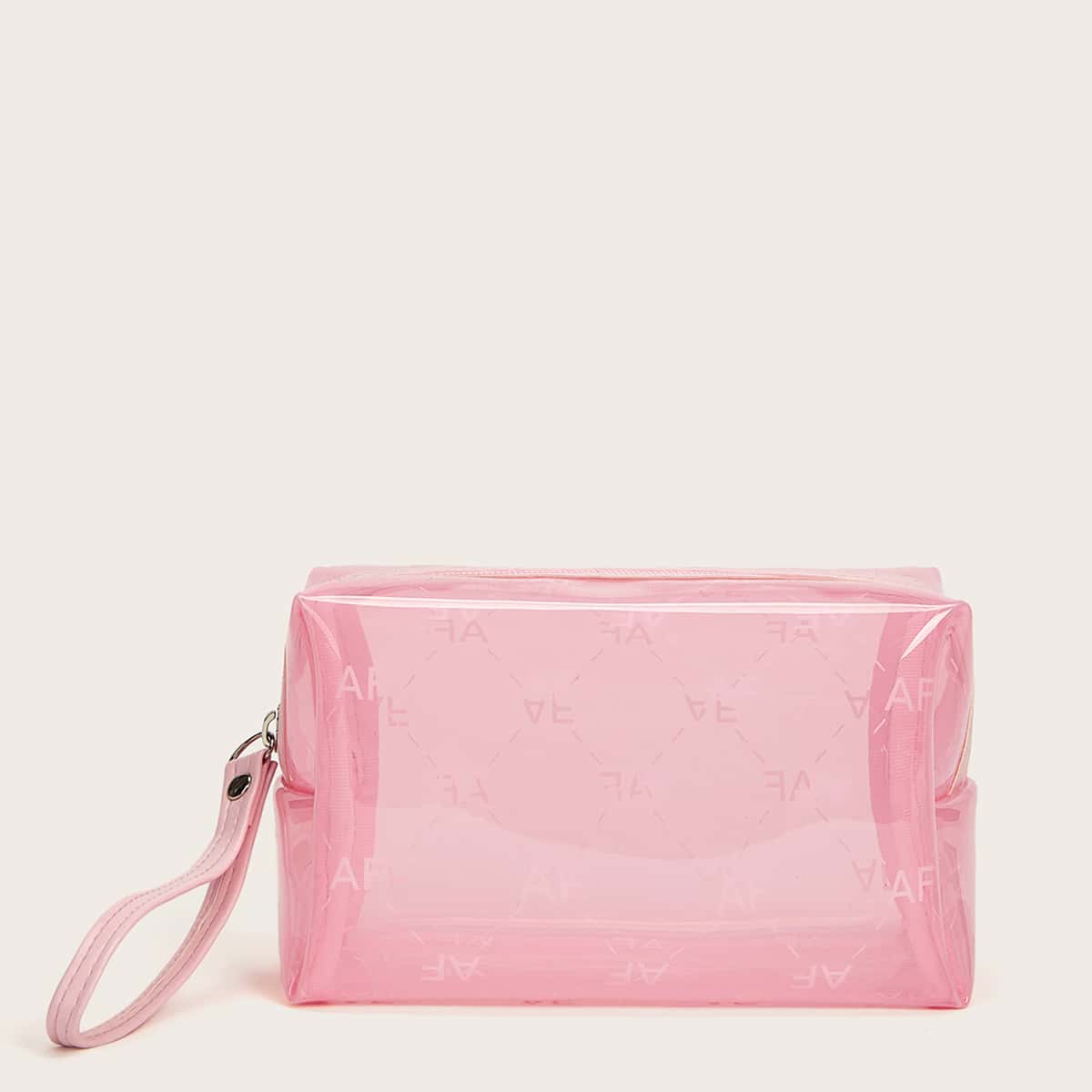 

1pc Letter Graphic Clear Makeup Bag, Pink