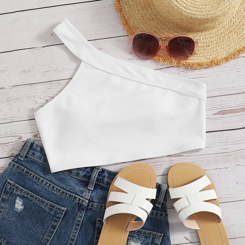 One Shoulder Bikini Top, White