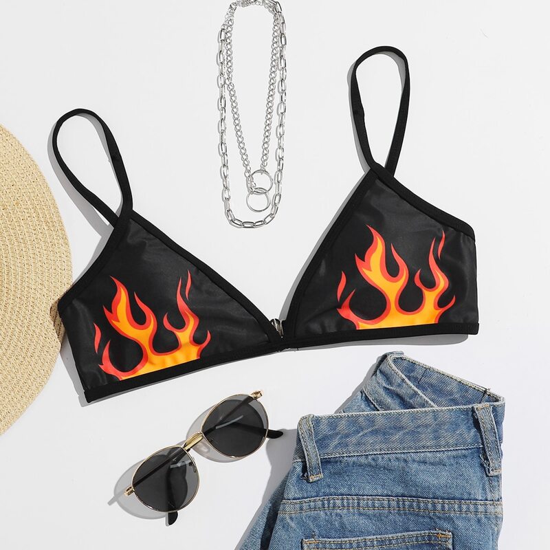 

Fire Print Bikini Top, Black