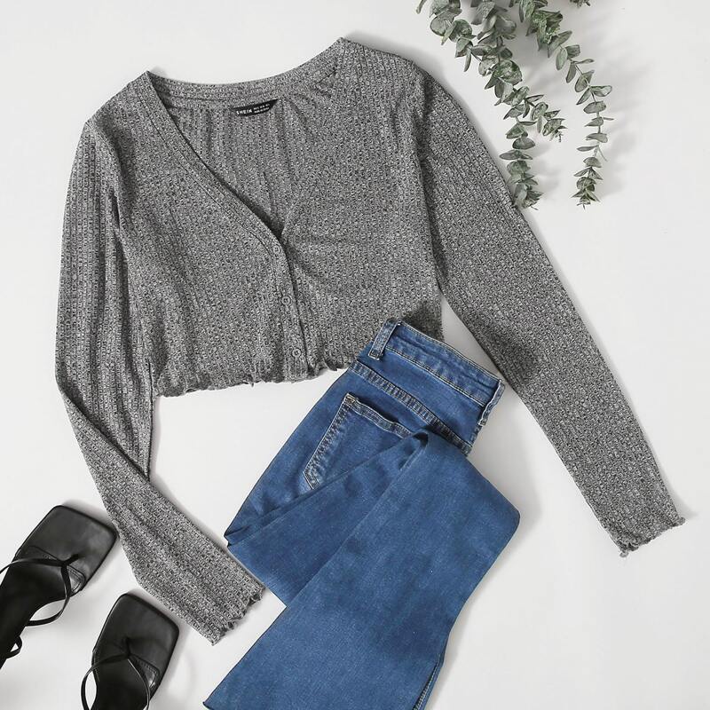 

Lettuce Trim Button Up Top, Grey