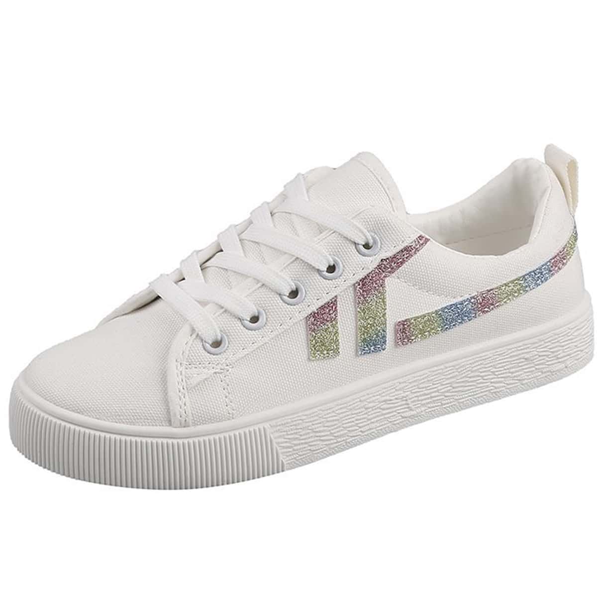 

Glitter Lace-up Canvas Sneakers, White