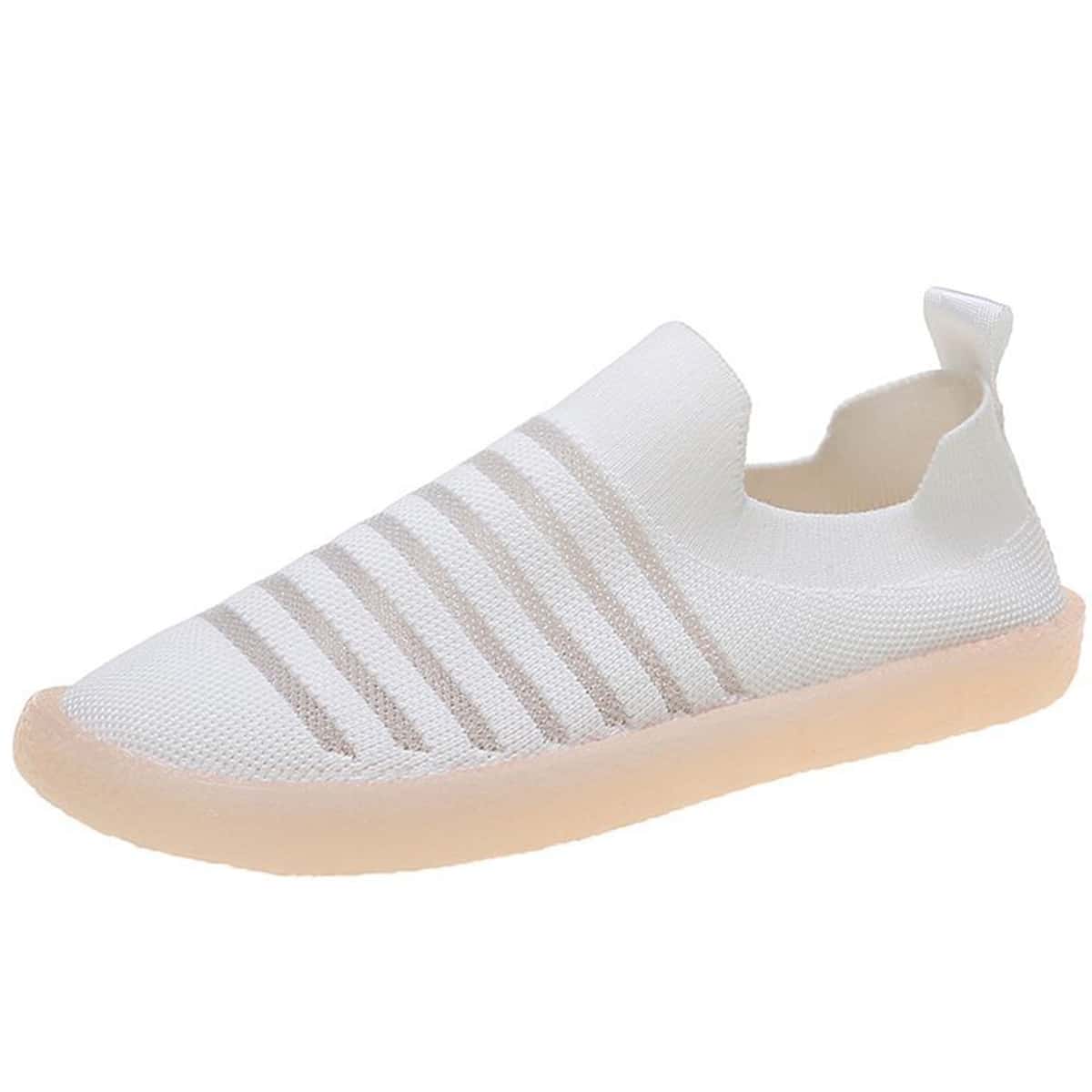 

Striped Knit Slip On Sneakers, White