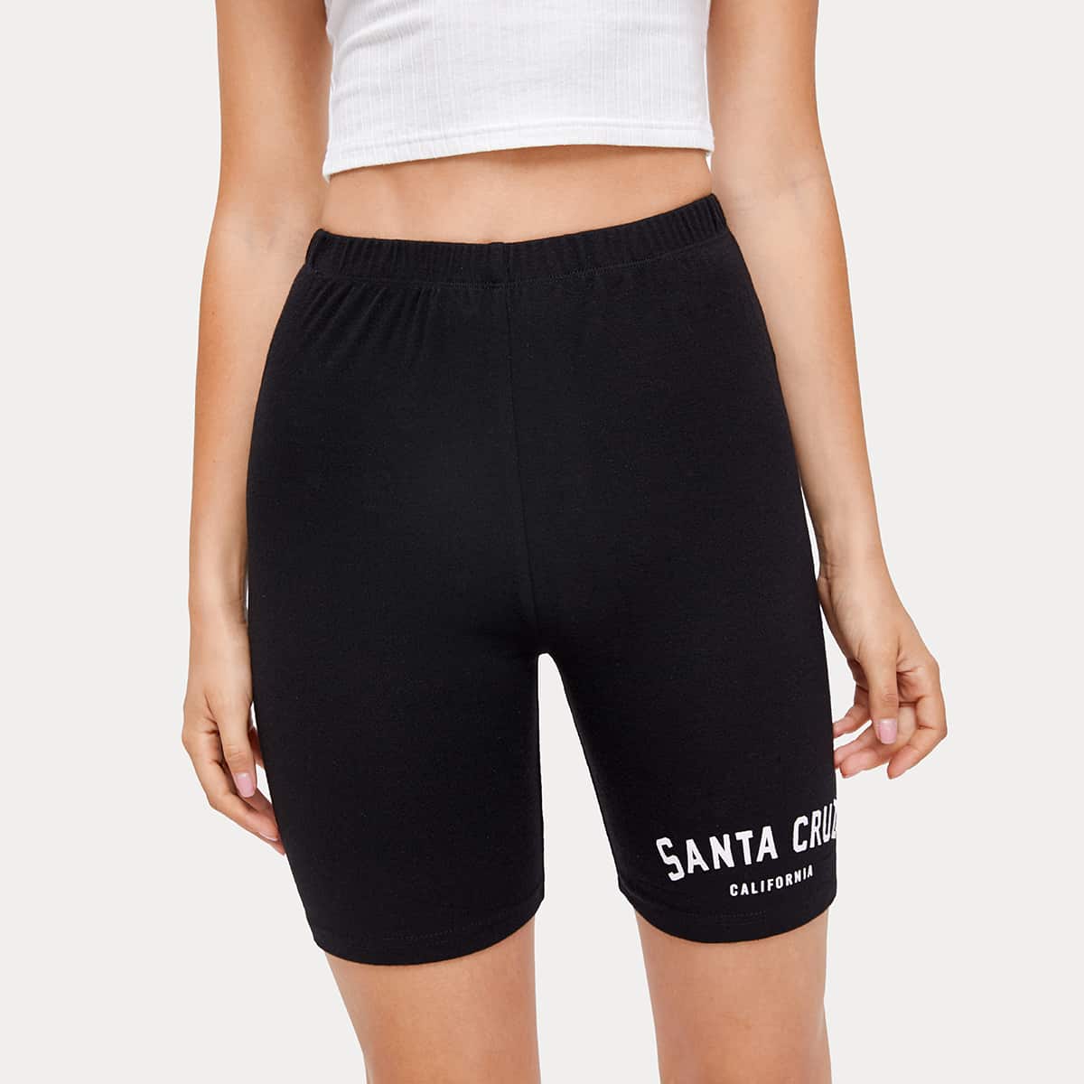 

Letter Graphic Biker Shorts, Black
