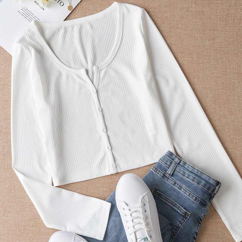 

Button Front Notched Cardigan, White
