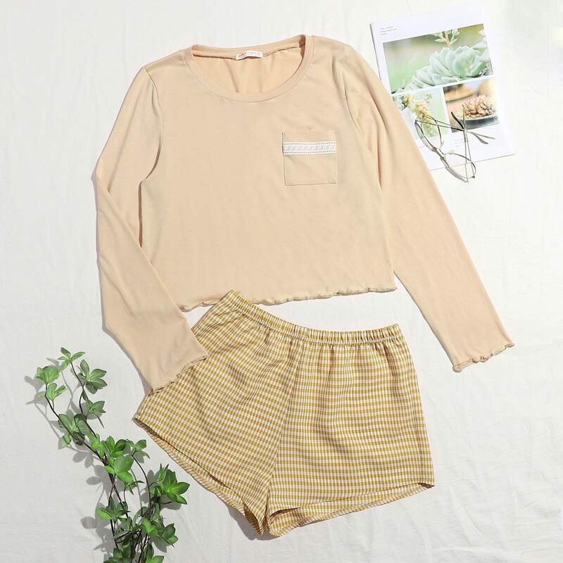 

Pocket Front Tee & Gingham Shorts PJ Set, Multicolor