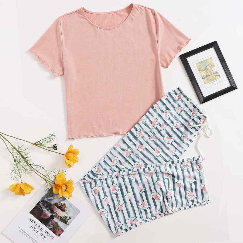 

Stripe & Watermelon Graphic PJ Set, Multicolor