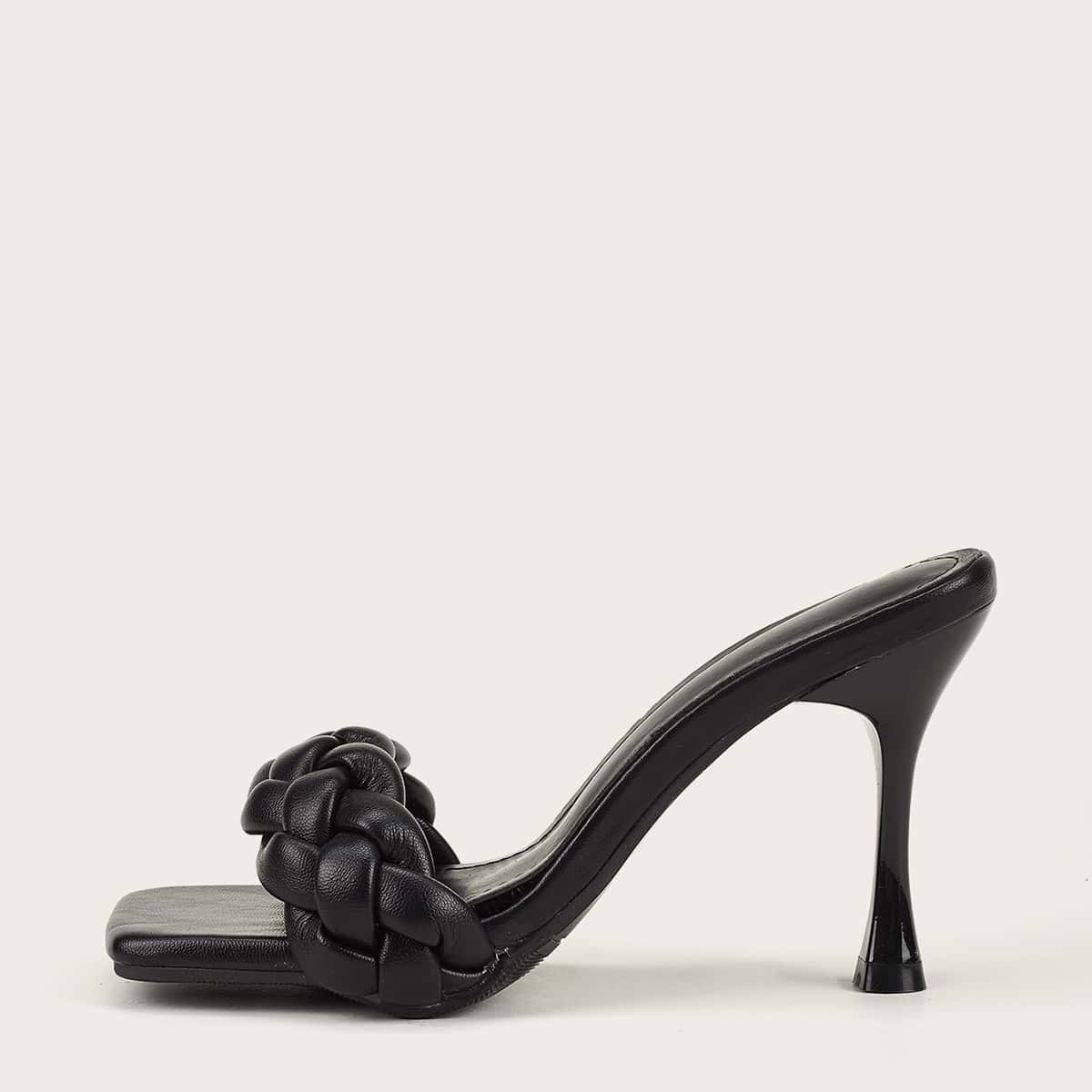 

Braided Stiletto Heeled Mules, Black