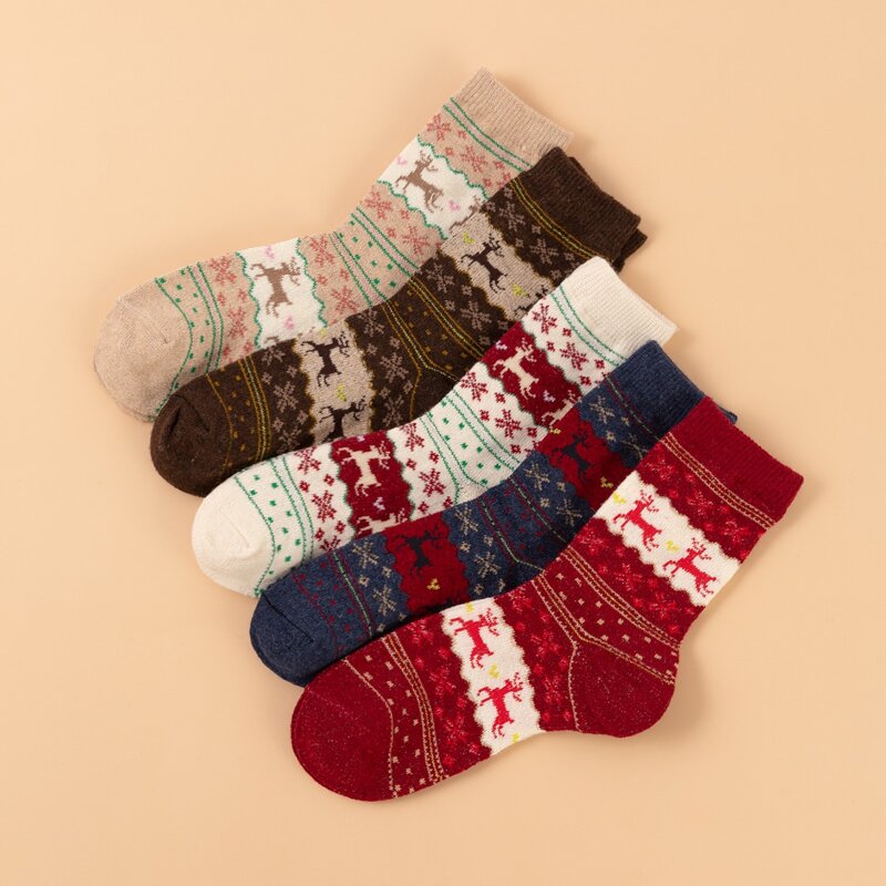 

5pairs Elk Pattern Socks, Multicolor