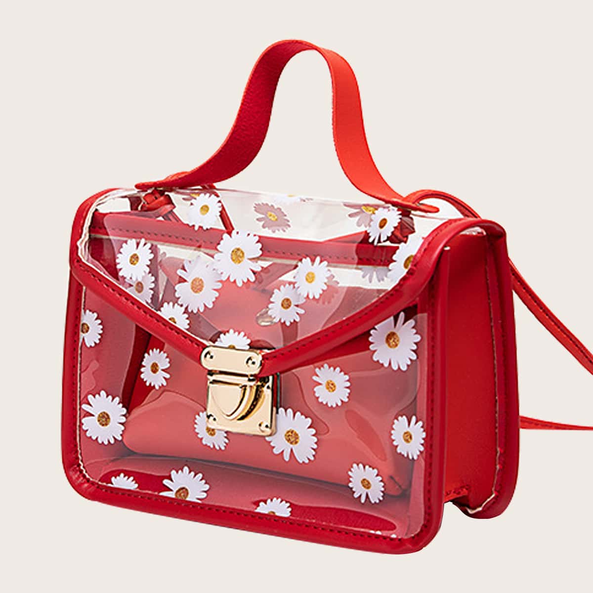 

Daisy Clear Bag With Inner Pouch, Red