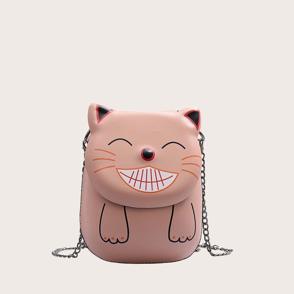 

Cartoon Cat Chain Crossbody Bag, Pastel dusty pink