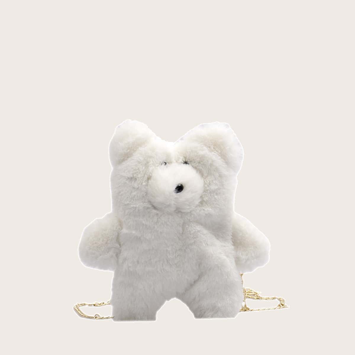 

Cartoon Bear Fluffy Crossbody Bag, White
