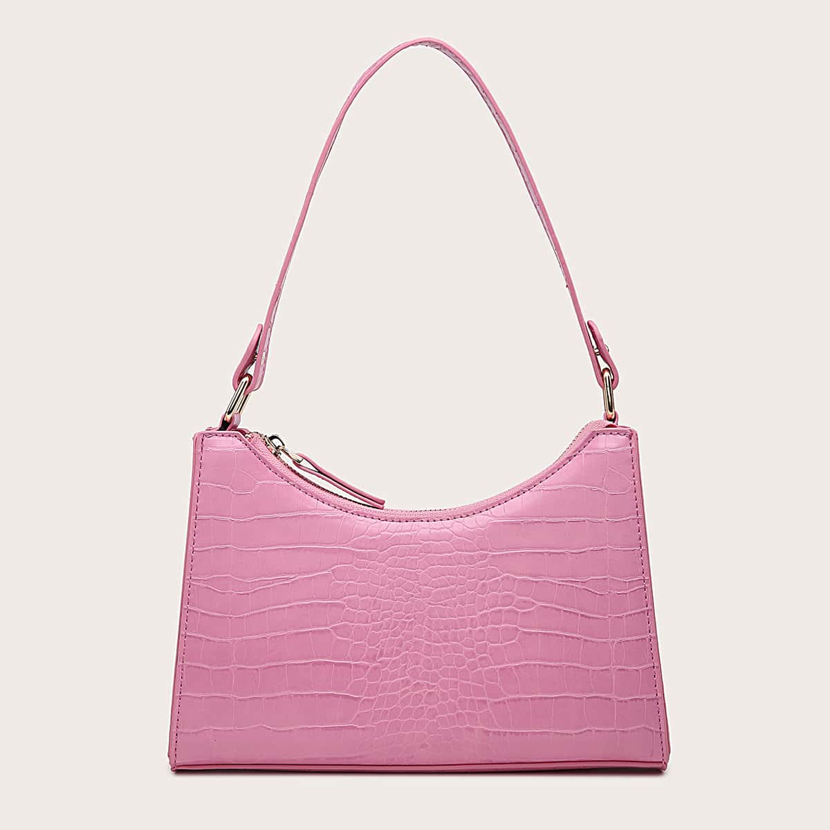 

Croc Embossed Baguette Bag, Pink