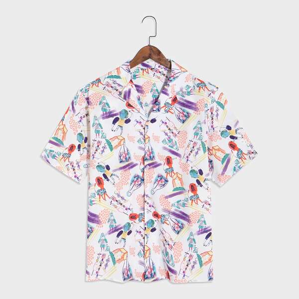 

Men All Over Cartoon Print Shirt, Multicolor