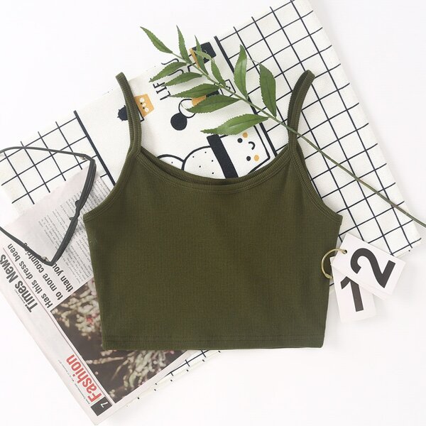 

Rib-Knit Crop Cami Top, Army green