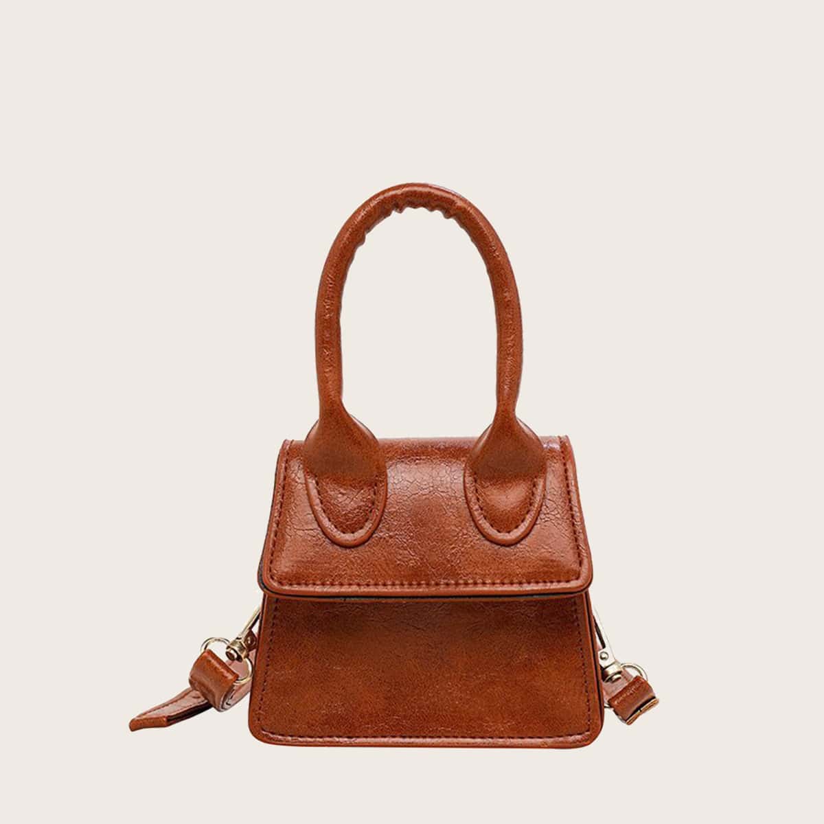 

Solid Mini Satchel Bag, Brown