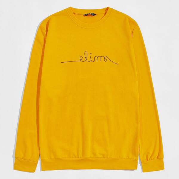 

Men Letter Graphic Pullover, Mustard yellow